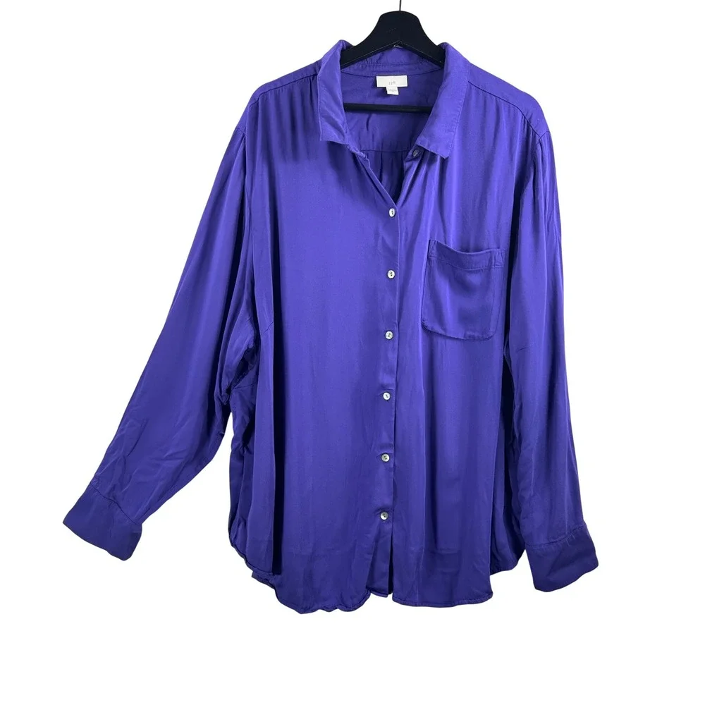 J. Jill Button Down Shirt sz‎ 4X Purple viscose money preppy minimalist
